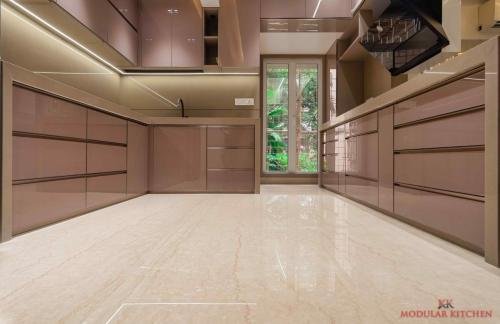 Beige Floor With Beige Color Kitchen